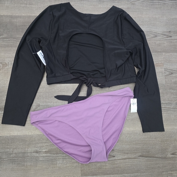 Old Navy mix and match 2 piece long sleeved swimsuit black / purple size XL NWT - Picture 2 of 4